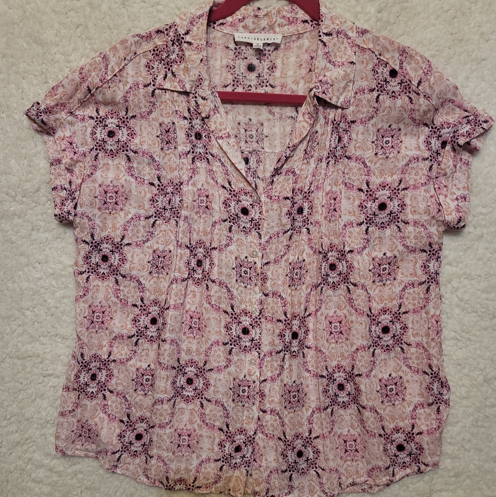 Jane + Delancey Size-M Pink/Purple Patterned Blouse EUC